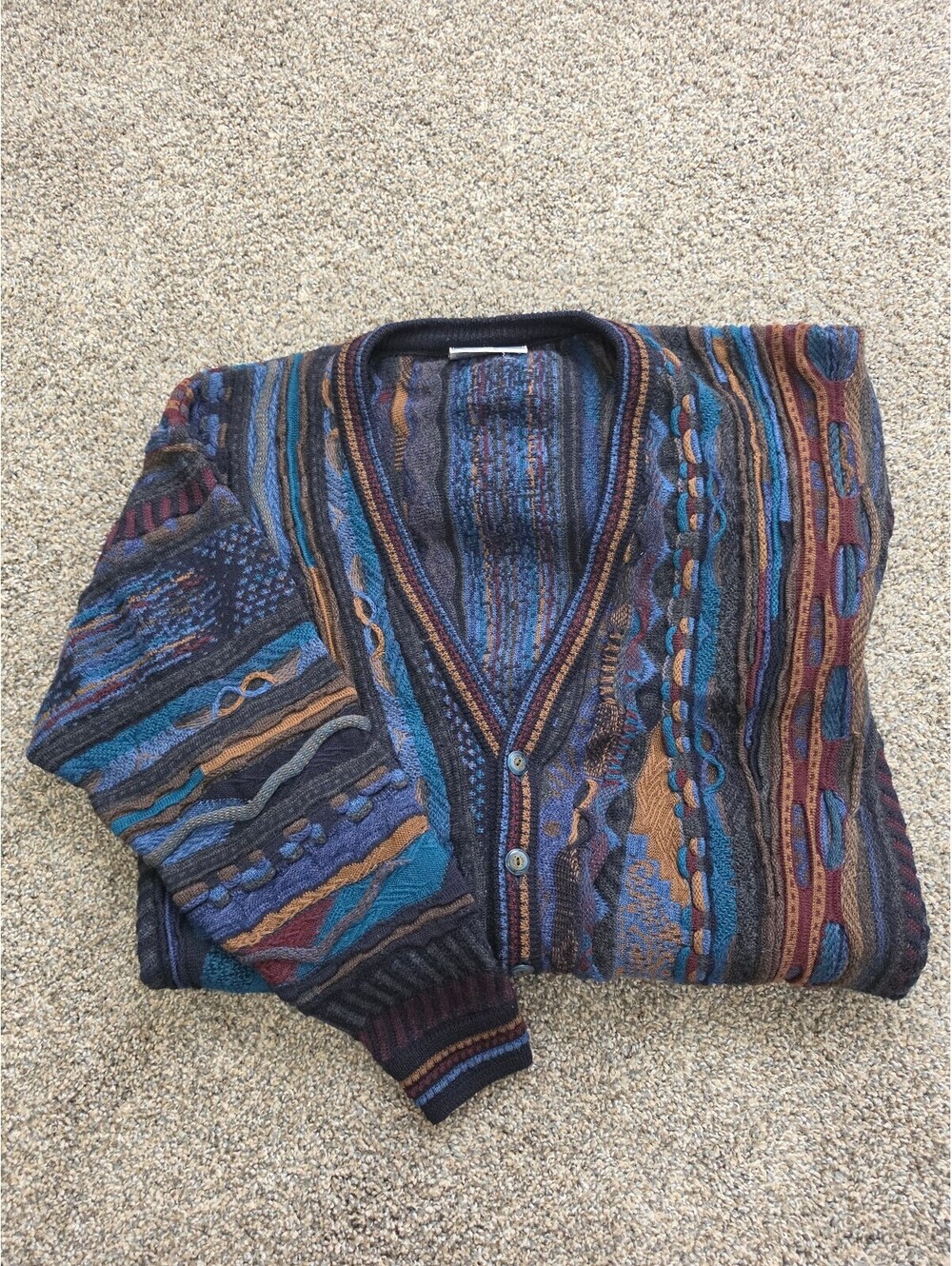 Carlo Alberto 3D Knit Sweater XXL | 90s Cardigan